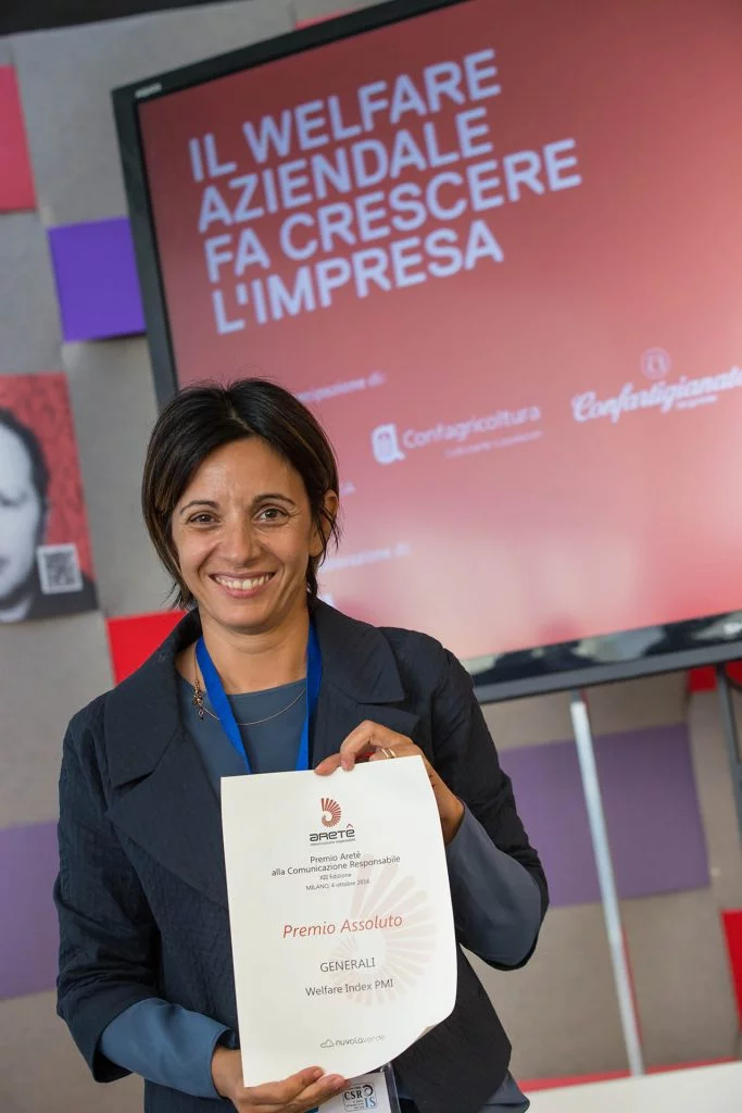 Lucia Sciacca, Direttore Comunicazione e Social Responsibility Generali Country Italia e membro del Comitato Guida di Welfare Index PMI con il Premio Areté