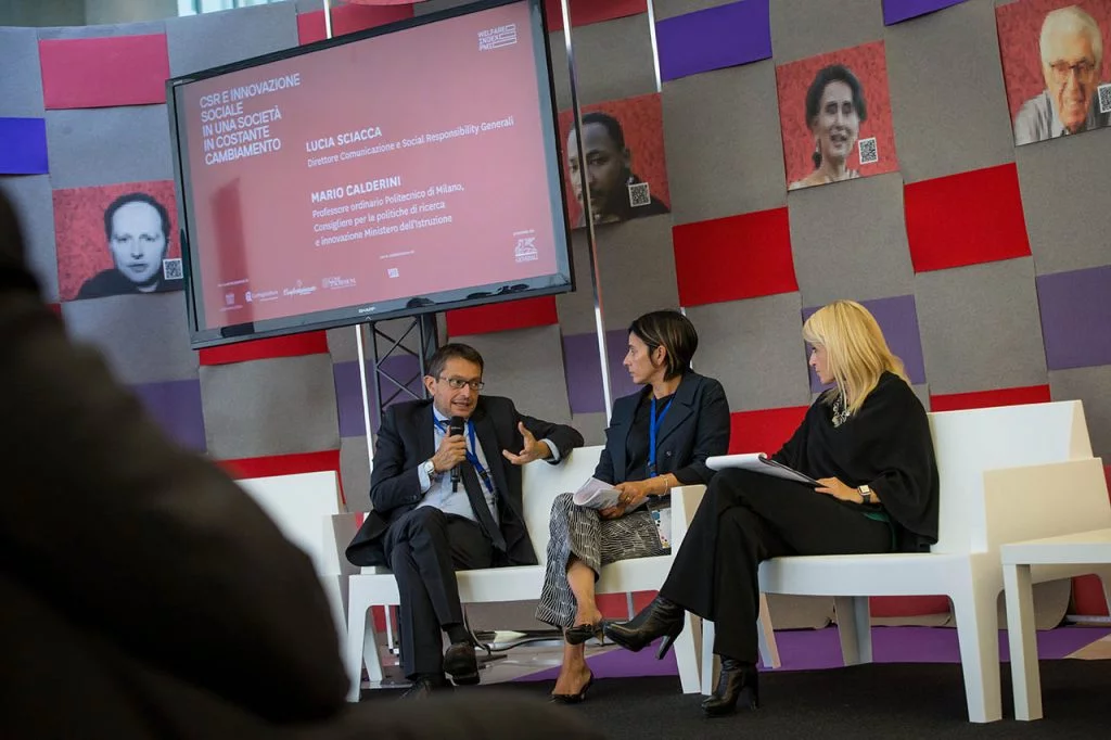 Mario Calderini - Professore ordinario Politecnico di Milano, Consigliere per le politiche di ricerca e innovazione Ministero dell’Istruzione, Lucia Sciacca - Direttore Comunicazione e Social Responsibility Generali Country Italia e membro del Comitato Guida di Welfare Index PMI e Federica Gentile - conduttrice televisiva e radiofonica